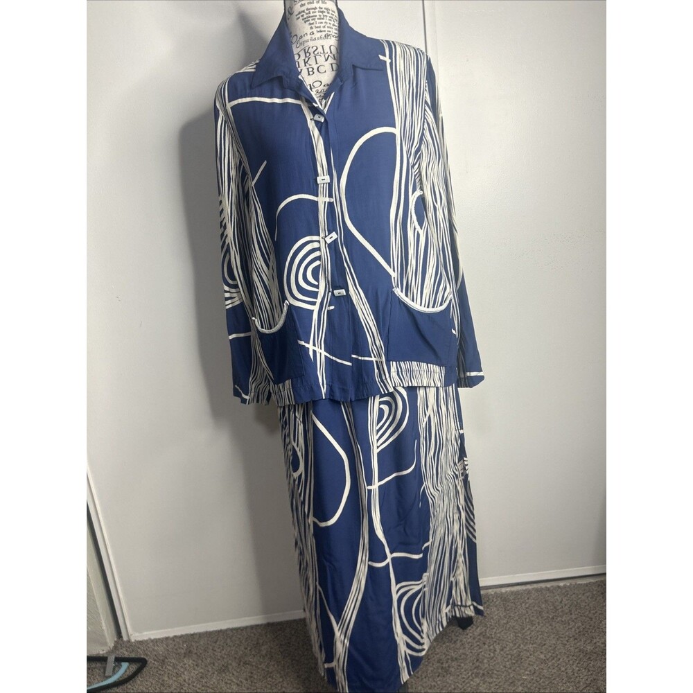 Vintage Nino Wong Colorful Coordinating Skirt Set Lagenlook Blue/white